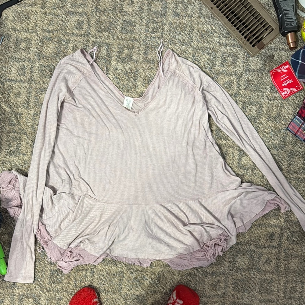 Free People Light Pink Long Sleeve Top